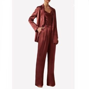 NWT Shona Joy Thalia Double Breasted Satin Sheen Blazer in Sangria Red 8